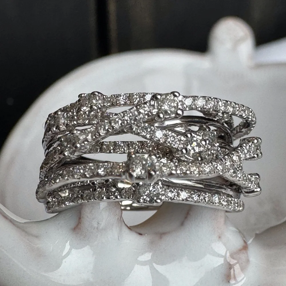 14K Diamond Crossover Highway Ring